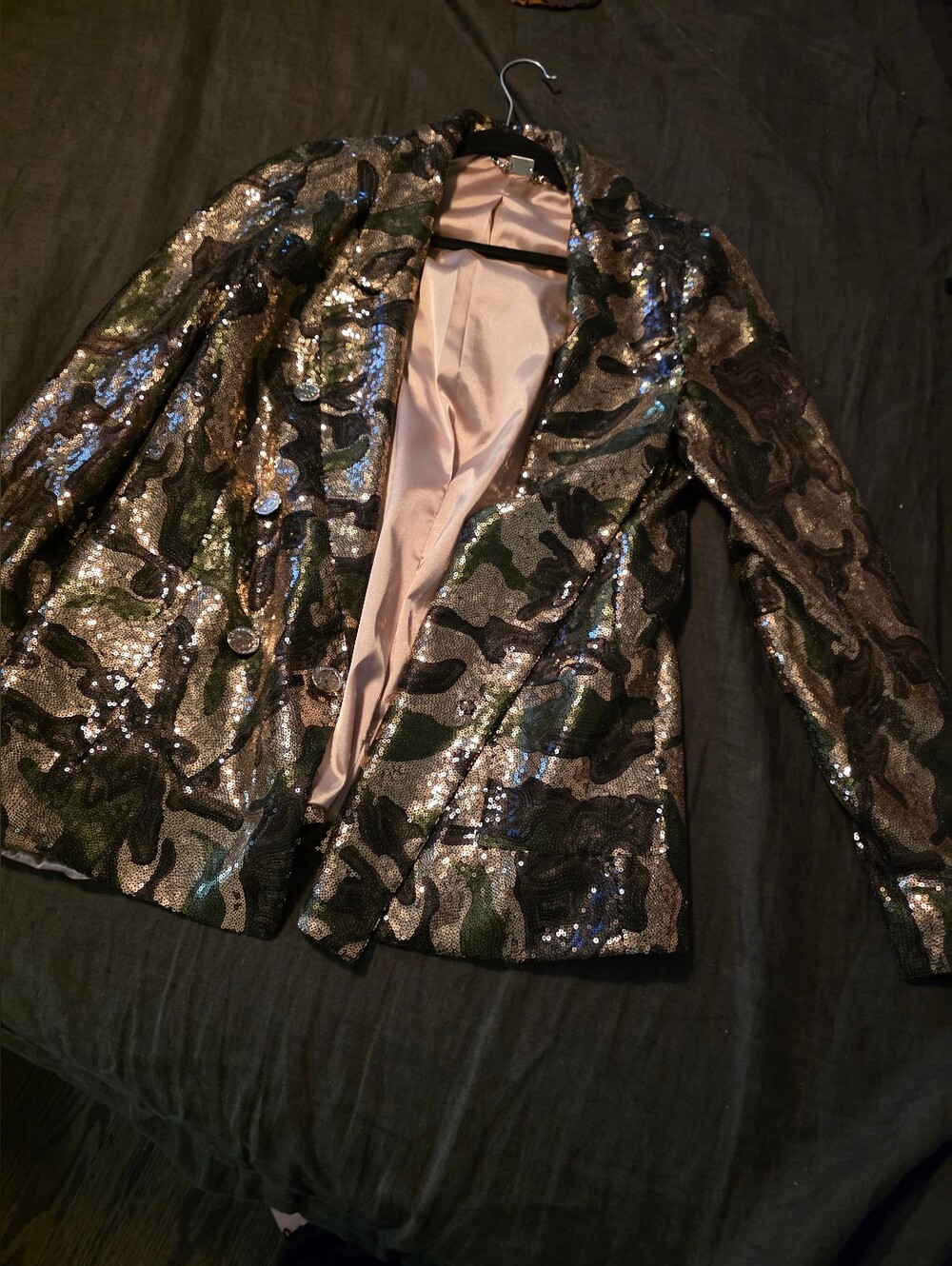 Sequin Camouflage Blazer Jacket - Gold/Brown